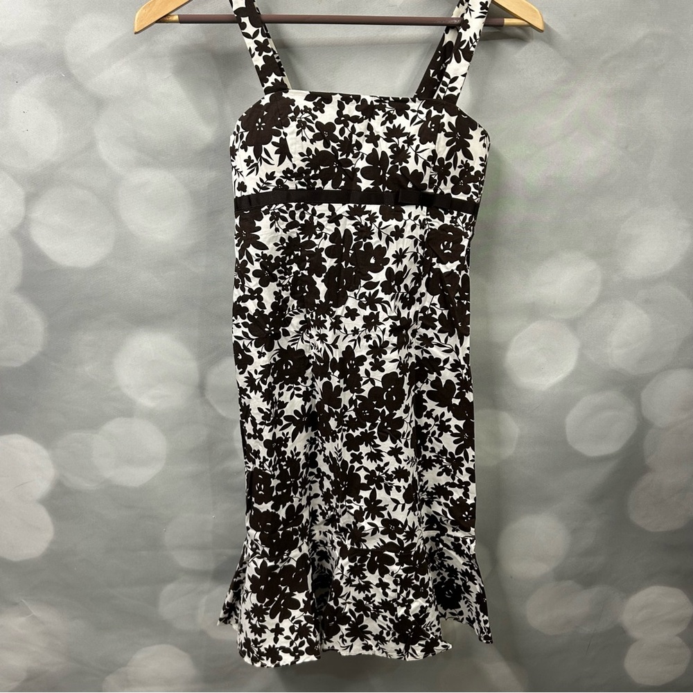 R&K Originals 6 Petite 70s Vintage Ruched Back Brown Floral‎ Dress